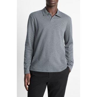 Vince Houndstooth Johnny Collar Long Sleeve Polo in 480Chg-Coastal/h Grey at Nordstrom, Size Xx-Large