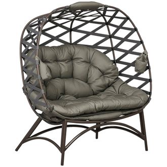 OUTSUNNY 2 Seater Egg Chair Outdoor With Cushion - Cup Pockets - Sand Brown | TJ Hughes