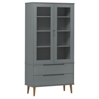 vidaXL Vidaxl - Mueble Vitrina Molde Madera Maciza De Pino Gris 90x35x175 Cm