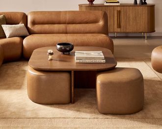 Castlery Hugg Nesting Square Coffee Table, Lugano Caramel Chestnut for Living Room, Brown, Castlery