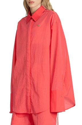 adidas Originals Oversize Long Sleeve Nylon Button-Up Mini Shirtdress in Semi Lucid Red// at Nordstrom, Size X-Large