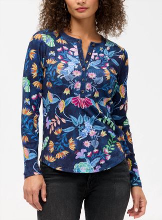 Johnny Was Long Sleeve Fitted Henley Tee In Elizabeth