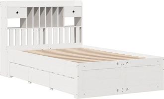 vidaXL Vidaxl - Cama Con Estanter&iacute;a Sin Colch&oacute;n Madera Maciza Blanca 135x190 Cm