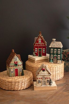 Kalalou Set Of Four Ceramic Christmas Village