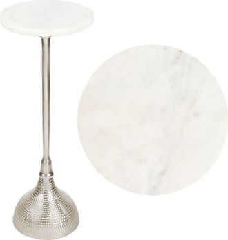 Jonathan Y Designs Ava 23.75 Art Deco Contemporary Metal Pedestal Drink Table and Decorative End Table with White Marble Round Top and Hammered Base in