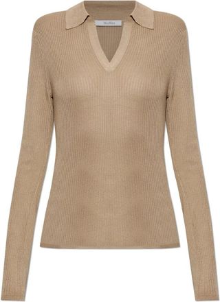 Max Mara Polo Fergo - Dames - Polos - Beige - M - Leer - Tops