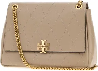 Tory Burch Womens Charlie Shoulder Bag Beige Leather