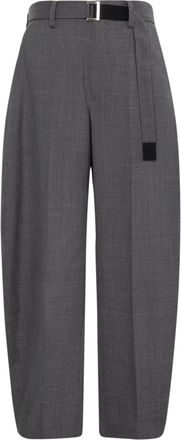 sacai Cropped Tailored Trousers with Structured Waistband and Buttoned Pockets