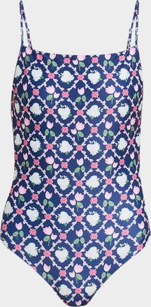 Verandah Floral Square-Neck One-Piece Swimsuit