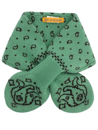 Guest In Residence Green Knitted Ornamental Wool-Cashmere Scarf