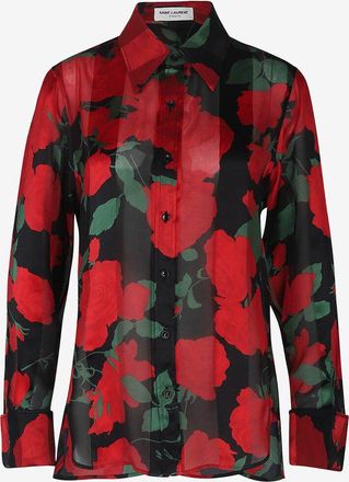 Saint Laurent Hemd aus Seidenmusline mit Rosenprint