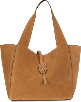 Hogan Womens Shopper Bag Light Brown Suede Calf Skin Tote