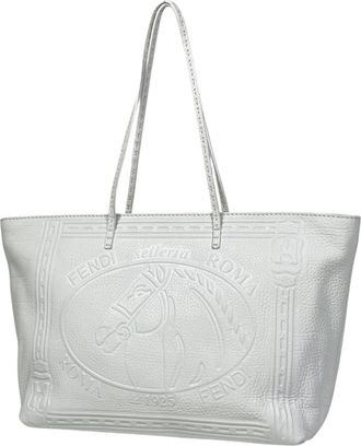 Fendi White Leather Shoulder Bag Tote Bag (Pre-Owned)