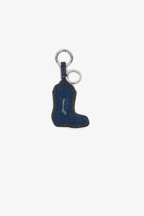 Ganni Blue Western Boot Keyring in Denim