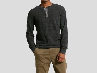 Grayers Windsor Double Cloth Henley Top In Charcoal Heather