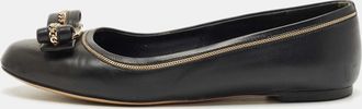 Ferragamo Black Leather Varina Ballet Flats