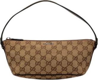 Gucci Pre-owned Canvas Shoulder Bag - Dames - Vintage Schoudertas - Beige - ONE Size - Leer - Vintage