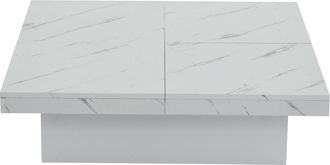 Urban Meuble Mesa de centro cuadrada moderna efecto mármol blanco con 4 cajones