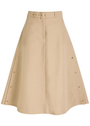 Moncler Belted Cotton-poplin Midi Skirt - Beige - 42 (UK10 / S)