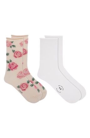 K. Bell Socks Rose Blooms Assorted 2-Pack Crew Socks in Asst at Nordstrom, Size 9