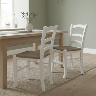 Dmora Dmora Juego De 2 Sillas Cl&aacute;sicas De Madera, Para Comedor, Cocina O Sala De Estar, Made In Italy, Cm 46x42h87, Color Blanco