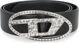 Diesel B-1Dr Strass Leren Riem - Dames - Riemen - Zwart - 85 CM - Leer - Accessoires