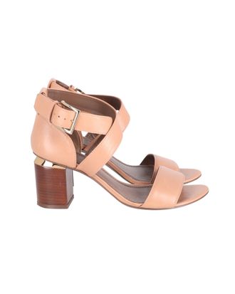 Tory Burch Tory Burch Jones 70mm Blokhak Sandalen in Beige Leer