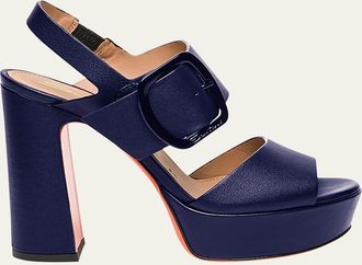 Santoni Bruxel Leather Buckle Platform Sandals