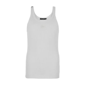 Dolce & Gabbana Tops, Heren, Wit, L, Katoen, Katoenen tanktop met borduursel