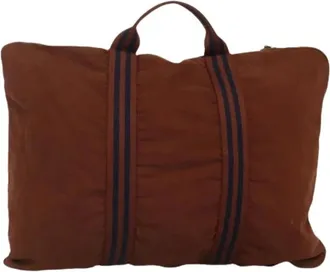 Herm&egrave;s Pre-owned Weekend Bags, female, Brown, Size: ONE SIZE Pre-owned Vintage Canvas Weekend Bag