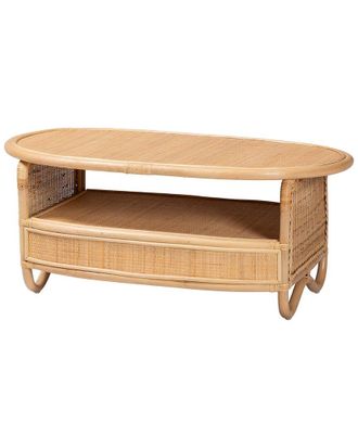 Baxton Studio Dyna Natural Rattan Coffee Table With Open Shelf