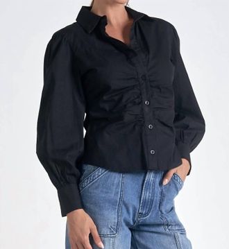 Elan Rouch Button Down Top In Black