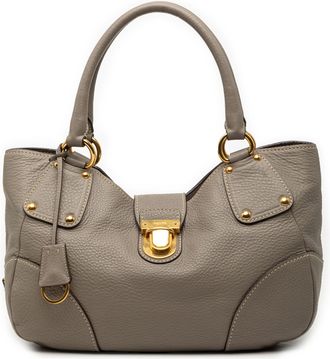 Prada Pre-owned Womens Vitello Daino Shoulder Bag - Grey Leather - One Size