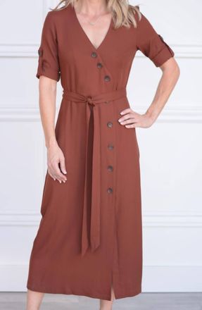 BB Dakota Button Up Your Story Midi Dress In Cherrywood