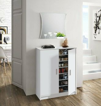 Dmora Armario Multifunci&oacute;n Norwalk, Zapatero Con 2 Puertas, Mueble Bajo Con 6 Baldas, Zapatero Bajo Moderno, Cm 75x36h101, Blanco, Con Embalaje Reforzado - 