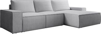 Vente-Unique Gran sof&aacute; cama rinconera derecha de pana gris claro AMELIA