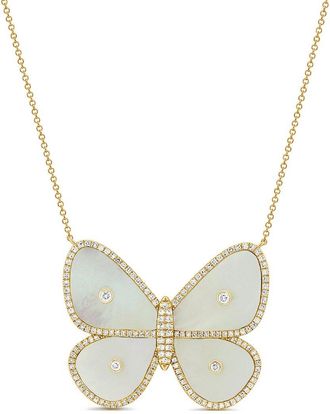 Sabrina Designs 14K 0.35 Ct. Tw. Diamond & Pearl Butterfly Necklace