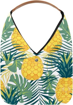 Generic Pineapple Palm Leaves Pattern Reusable Lightweight Grocery Bags - Foldable Into Compact Pouch, Washable & Sturdy, Multipurpose for Shopping and Travel