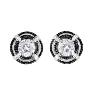 House of Brilliance Black Rhodium Plated Silver 1/2 Ct Diamond Halo Solitaire Milgrain Stud Earrings in White at Nordstrom