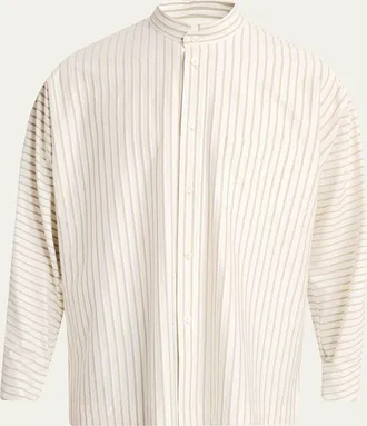 Homme Pliss&eacute; Issey Miyake Mens Stripe Band Collar Button-Down Shirt
