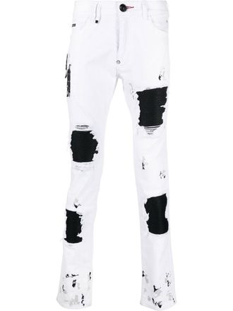 Philipp Plein ripped slim-fit jeans - White