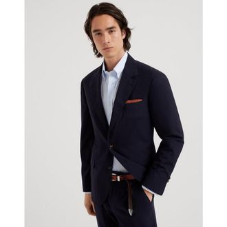 Brunello Cucinelli Mens Navy Wool Silk Single Breasted Jacket, Size 48