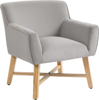 OEM Butaca De Sal&oacute;n Tapizada En Terciopelo Con Reposabrazos Acolchados Y Patas De Madera Cruzadas 67x65x74 Cm Gris Claro
