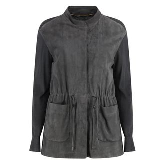 Moorer Cardigan met su&egrave;de frontpaneel - Dames - Vesten - Grijs - S - Su&egrave;de - Truien & Vesten