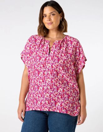 Live Unlimited London Womens Pink Floral Button Front Blouse - Size: 16