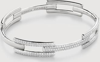 Monica Vinader Sterling Silver Signature Link Full Pavé Diamond Bangle Lab Grown Diamond