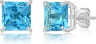 MAX + STONE 14k Yellow or White Gold 7mm Princess Cut Gemstone Square Stud Earrings