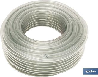cofan Manguera Pvc Monocapa Cristal 12x17mm/50m, Rollo De Manguera De Pvc Cristal. Adecuada Para Pasar Sin Presi&oacute;n Productos, L&iacute;quidos, Agua, Aceites, Etc. 