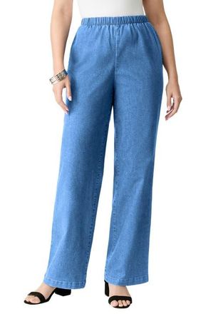 Roaman's Plus Size Comfort Stretch Wide Leg Jean in Light Stonewash Sanded at Nordstrom, Size 16