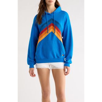 Aviator Nation Mountain Stitch Chevron Hoodie in Adventure Blue at Nordstrom, Size Small